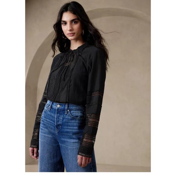 Banana Republic Tops - Banana Republic Black Fae Lace Top blouse long sleeve knite small